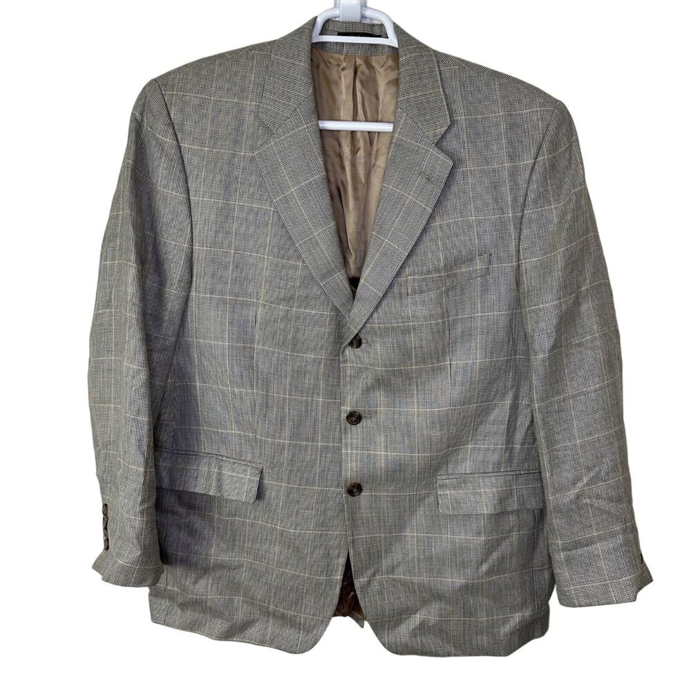 Lauren Ralph Lauren Mens 42L Blazer Jacket Plaid Light Gray 3 Button Canada Made